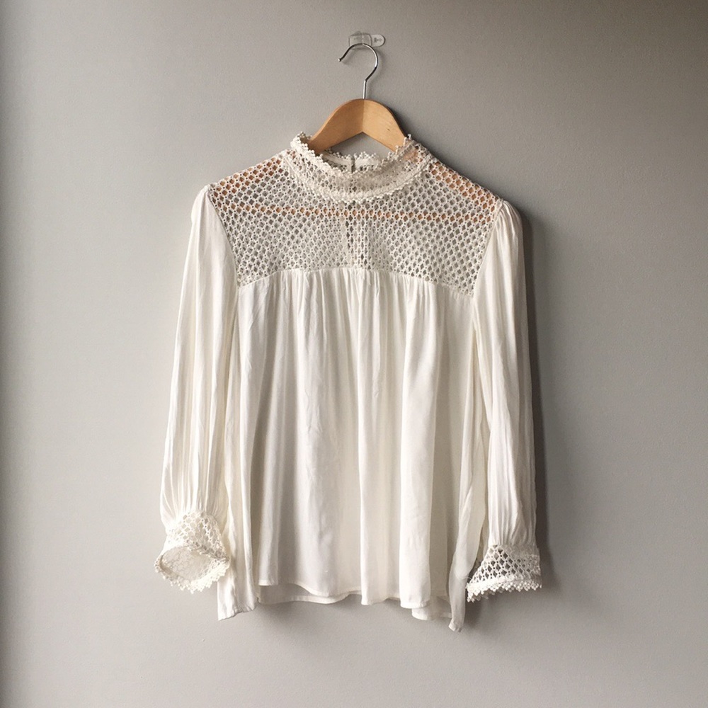 Gap crochet high neck flowy blouse